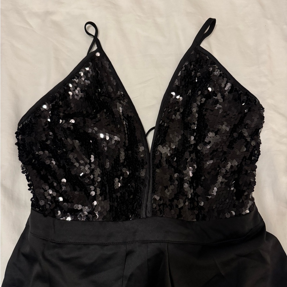 Black Sequin V-Neck Jumpsuit